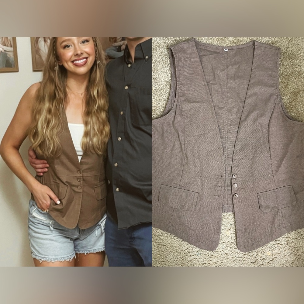 Brown Linen Button Vest